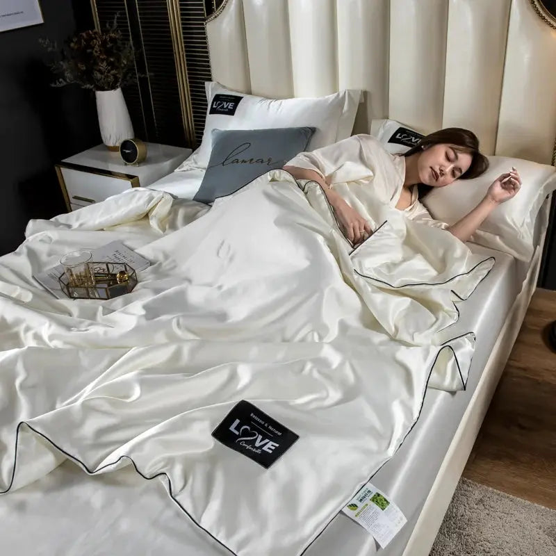 Luxury satin bedding with natural silk filling