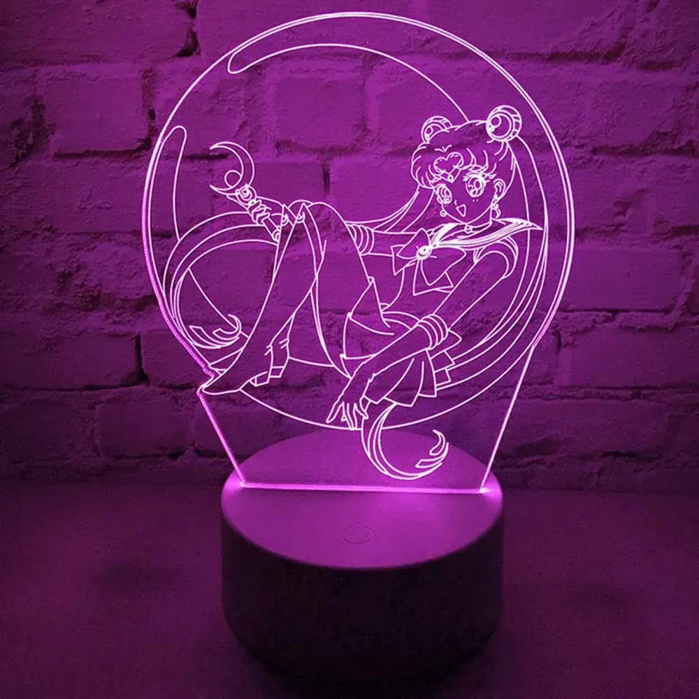 LED night light with laser-etched moon warrior figure in acrylic, glowing softly with purple light
