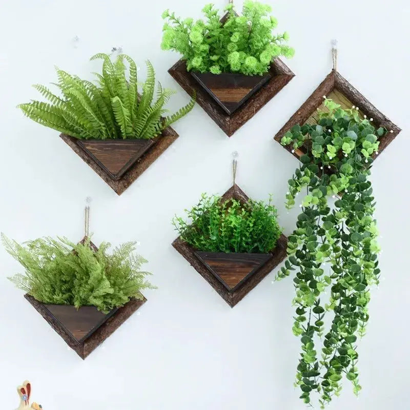 Wooden wall-mounted flower pot for garden decor

