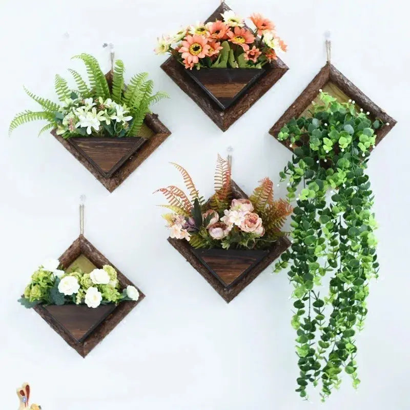 Rustic hanging planter made from natural wood

