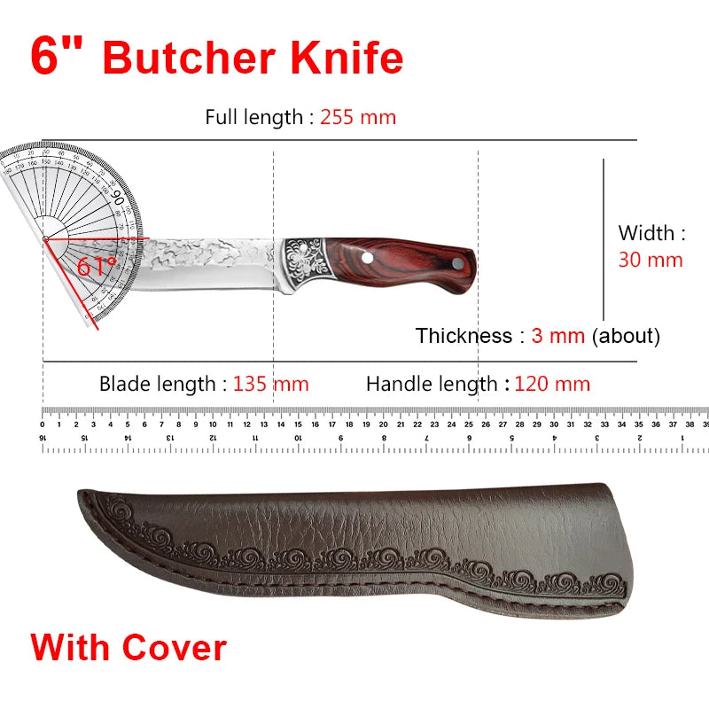 Stainless steel knife for cutting meat, pork, beef, and fruit

