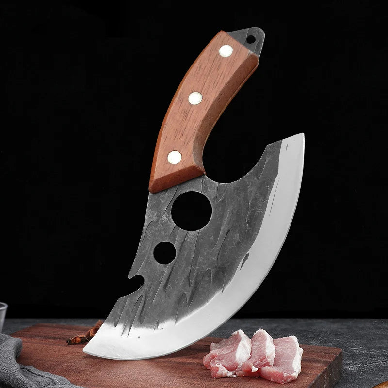 Boning knife and meat cleaver combo with ergonomic handle

