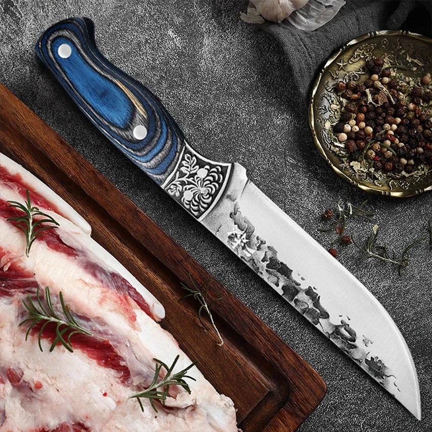 Heavy-duty forged butcher knife with wood handle