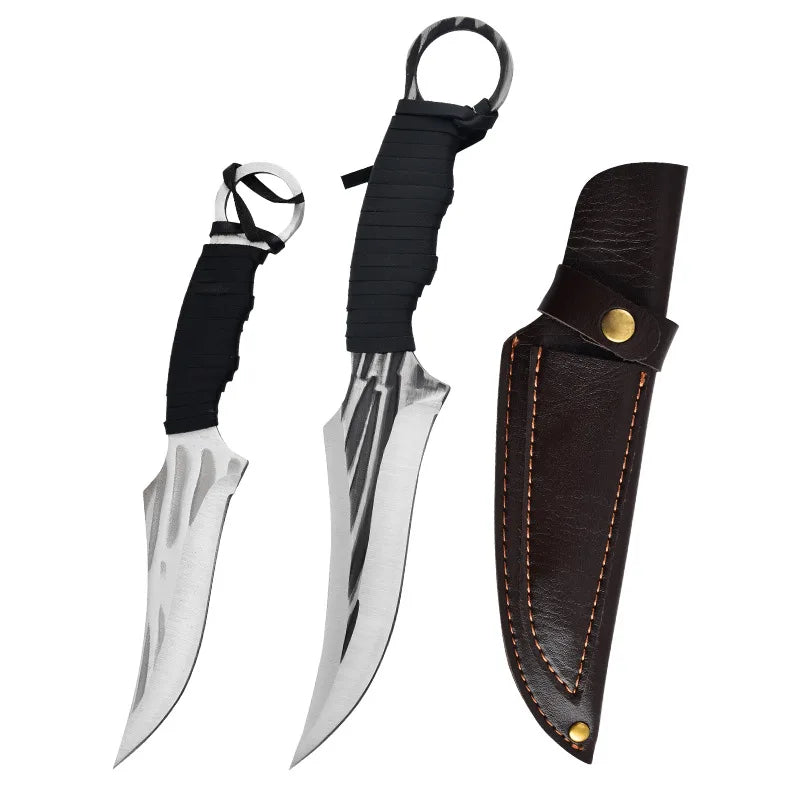 Survival knife set in backpack pocket for bushcraft