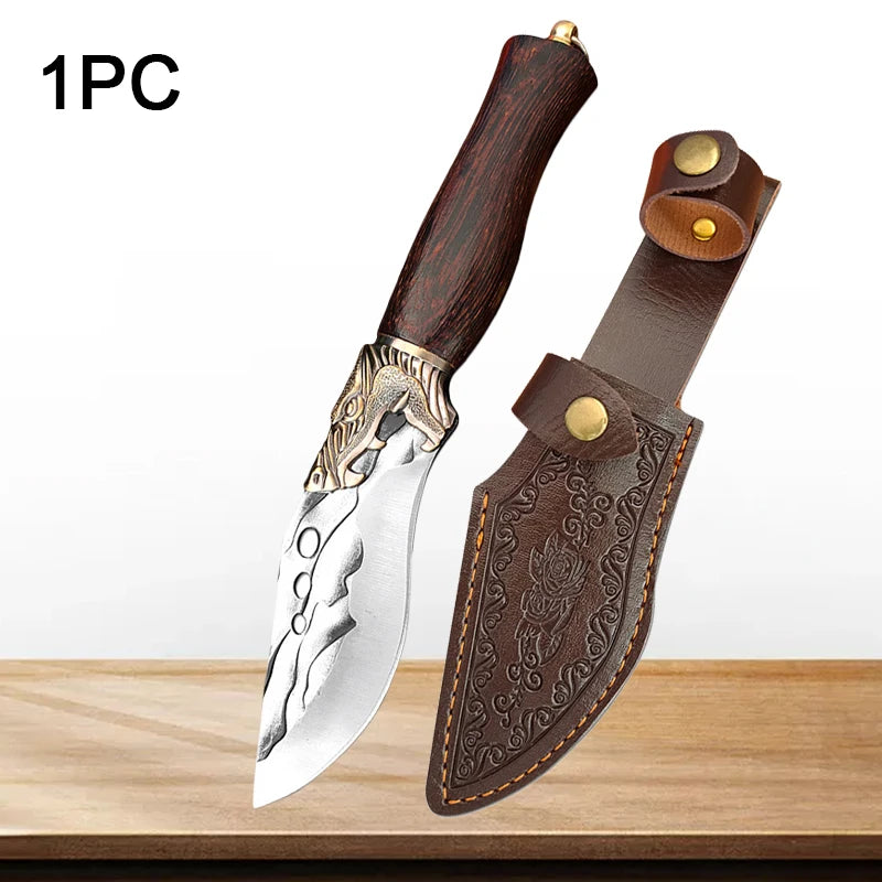 Multi-use kitchen knife with traditional wooden grip