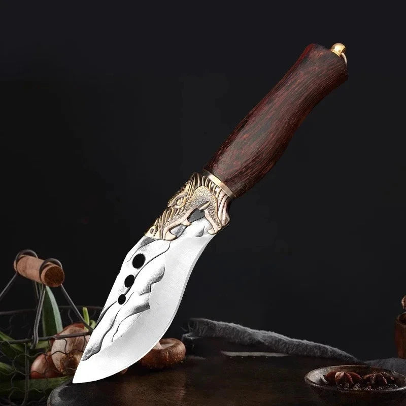Close-up of sharp paring knife cutting vegetables