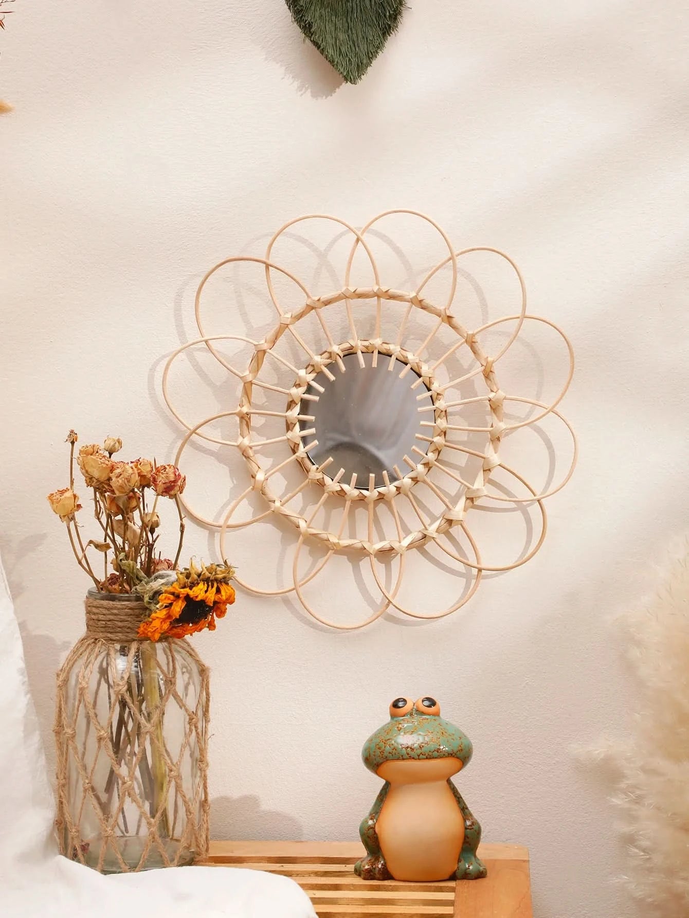 Boho aesthetic round decorative mirror