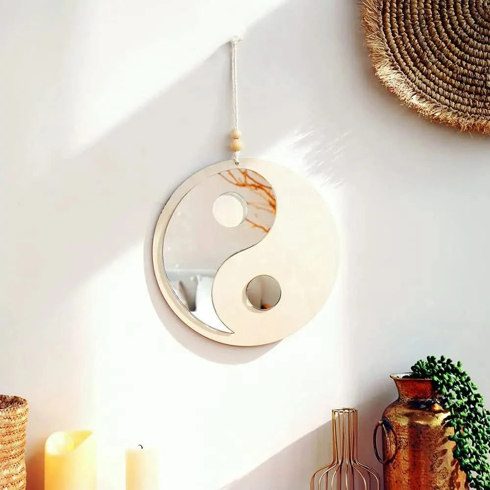 Bohemian Tai Chi mirror wall art in natural wood