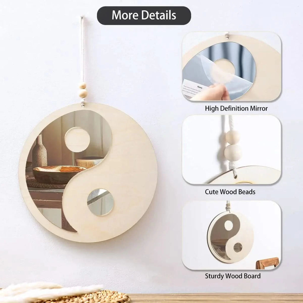Wooden wall mirror for spiritual bedroom décor
