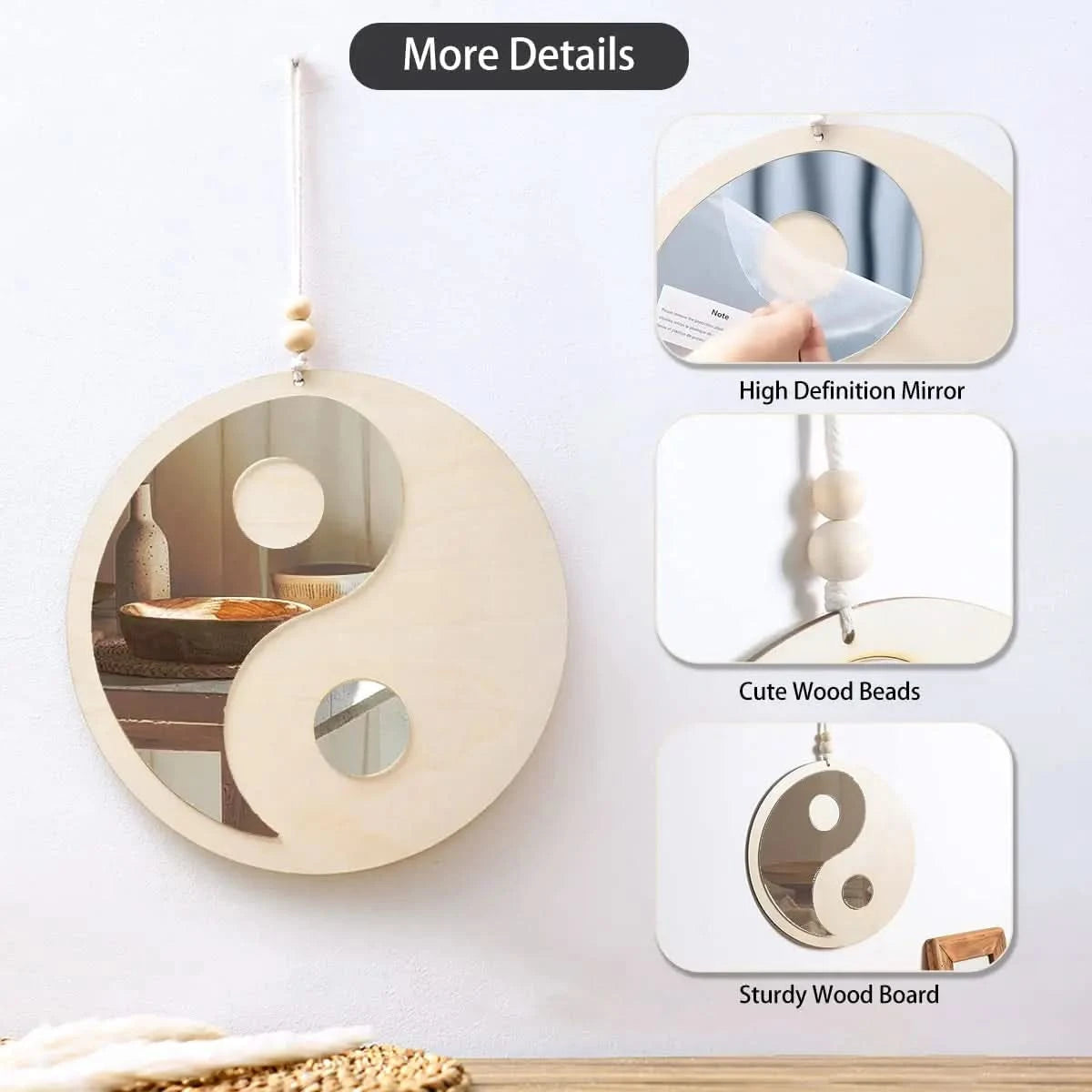 Wooden wall mirror for spiritual bedroom décor