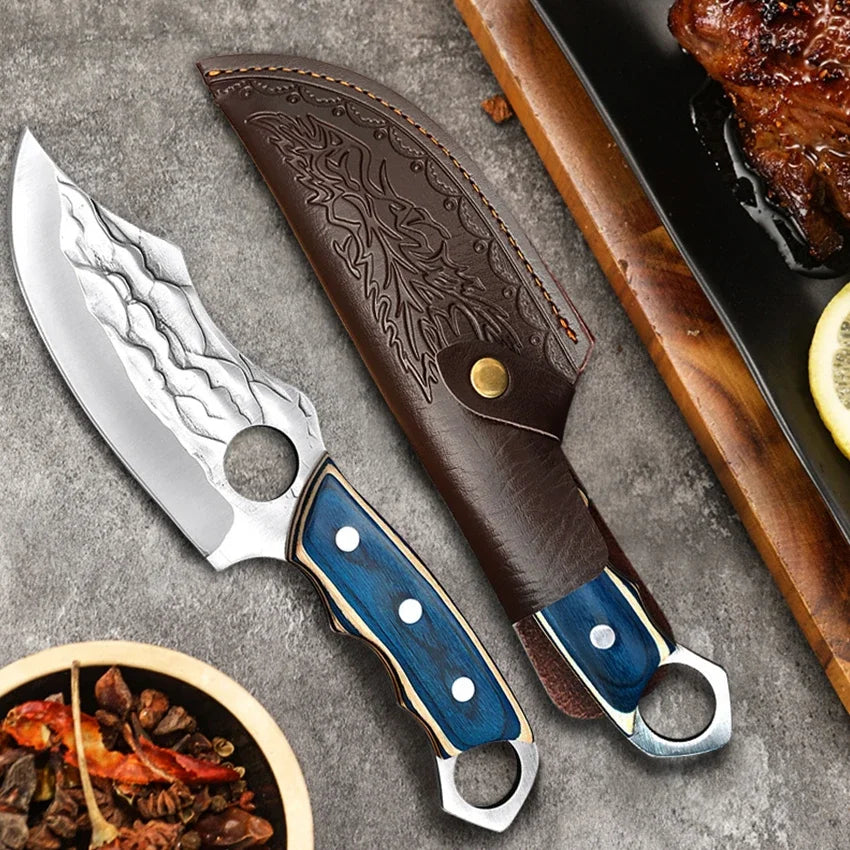 Stainless steel kitchen knife with hammered texture