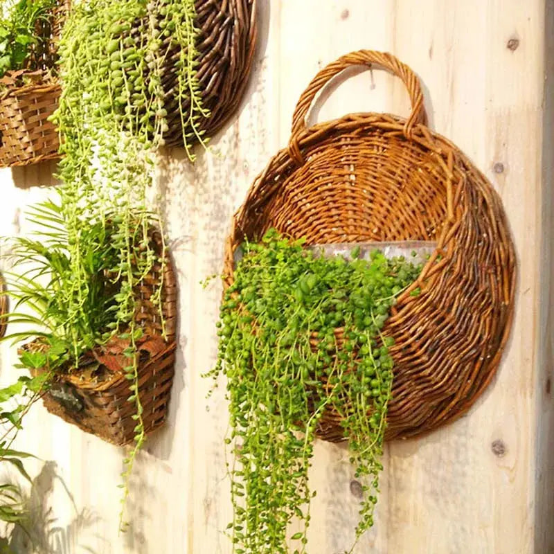 Handmade wicker wall planter for rustic garden décor

