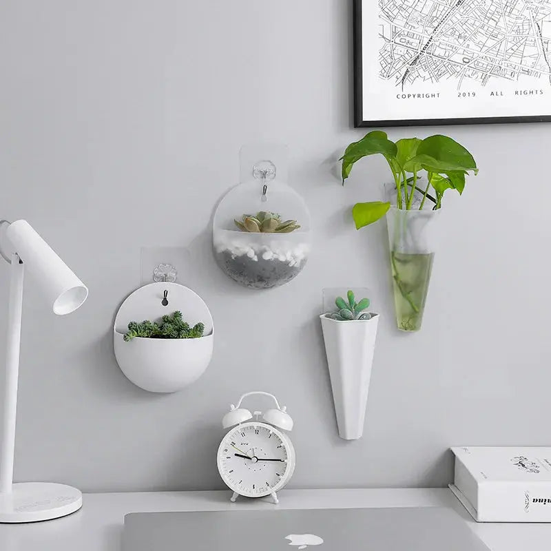 Hydroponic wall-mounted plastic flower pot

