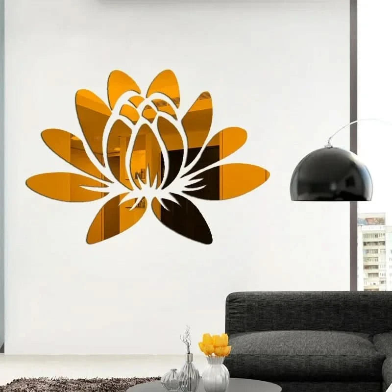Decorative lotus flower wall mirror decal