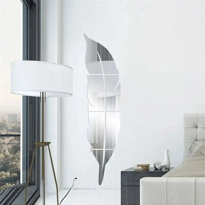 Plume-shaped mirror wall art

