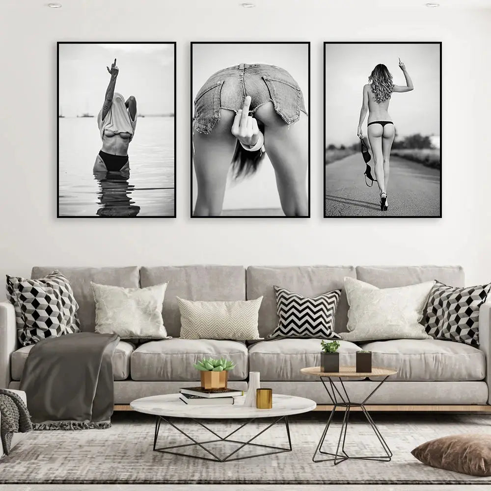 Set of 3 minimalist canvas prints featuring female silhouettes

