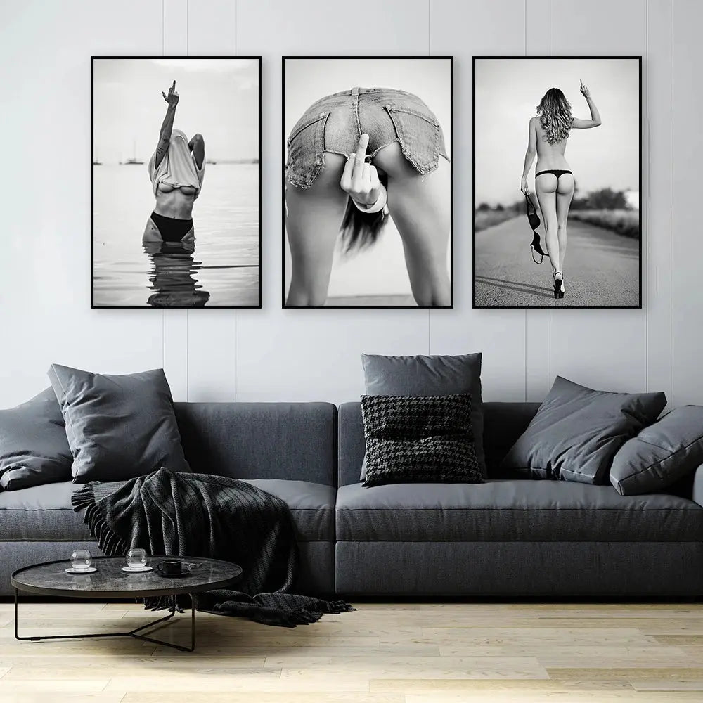 Modern feminist art posters with elegant woman line drawings

