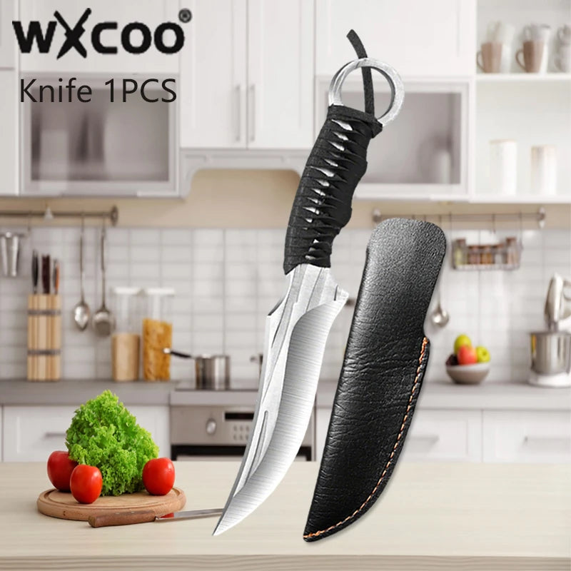 Premium forged knife with sheath, perfect for BBQ or fieldwork

