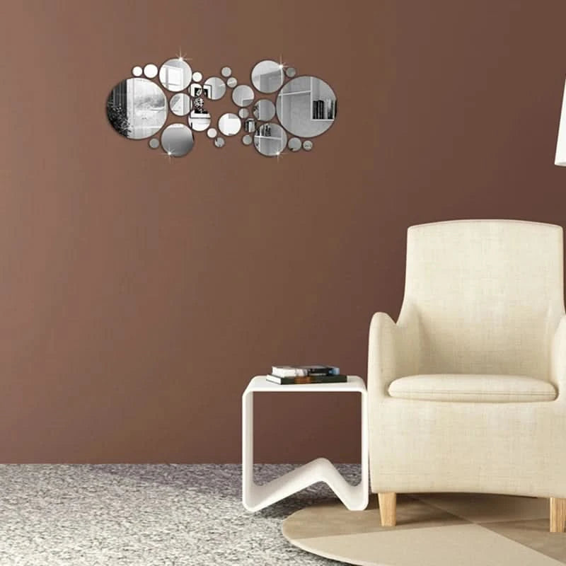 Modern round mirror decals for bedroom or bathroom