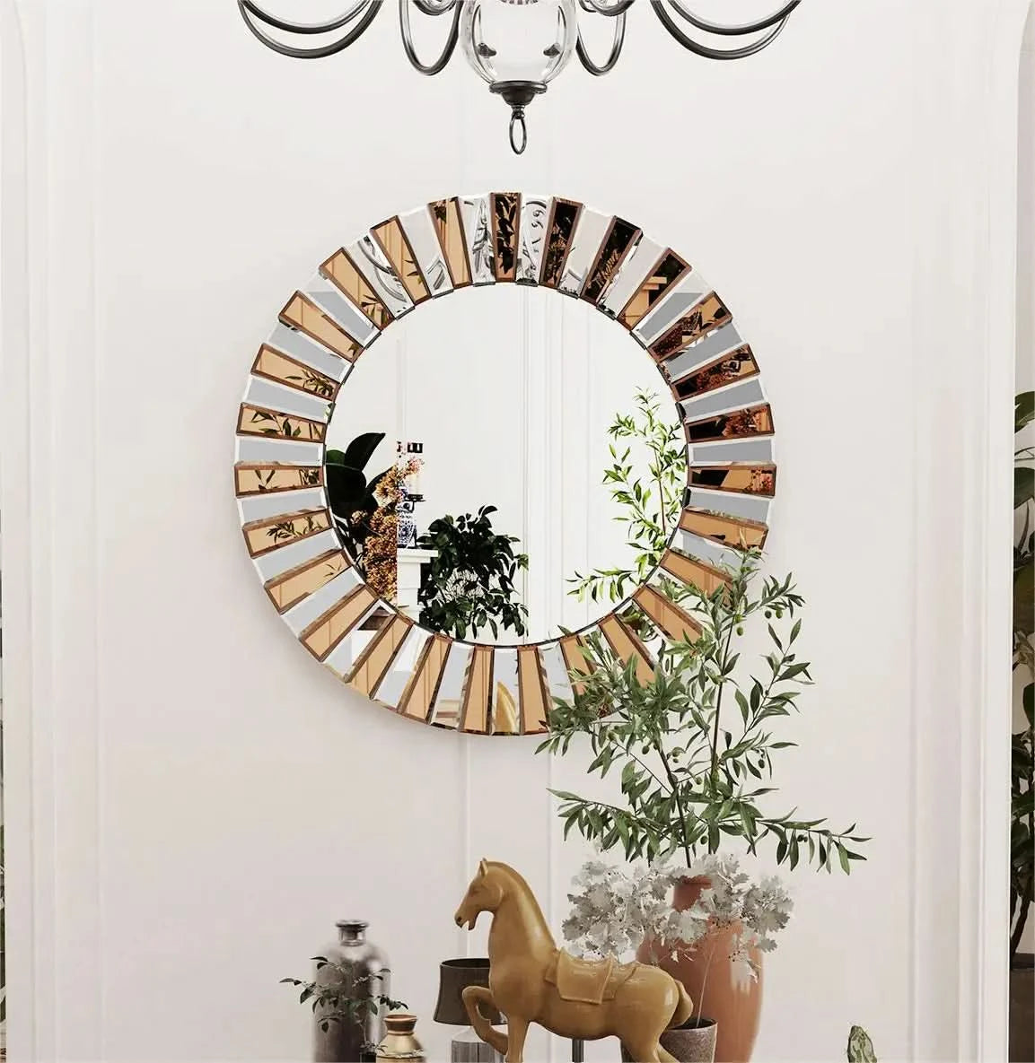 Decorative round mirror for hallway or bathroom

