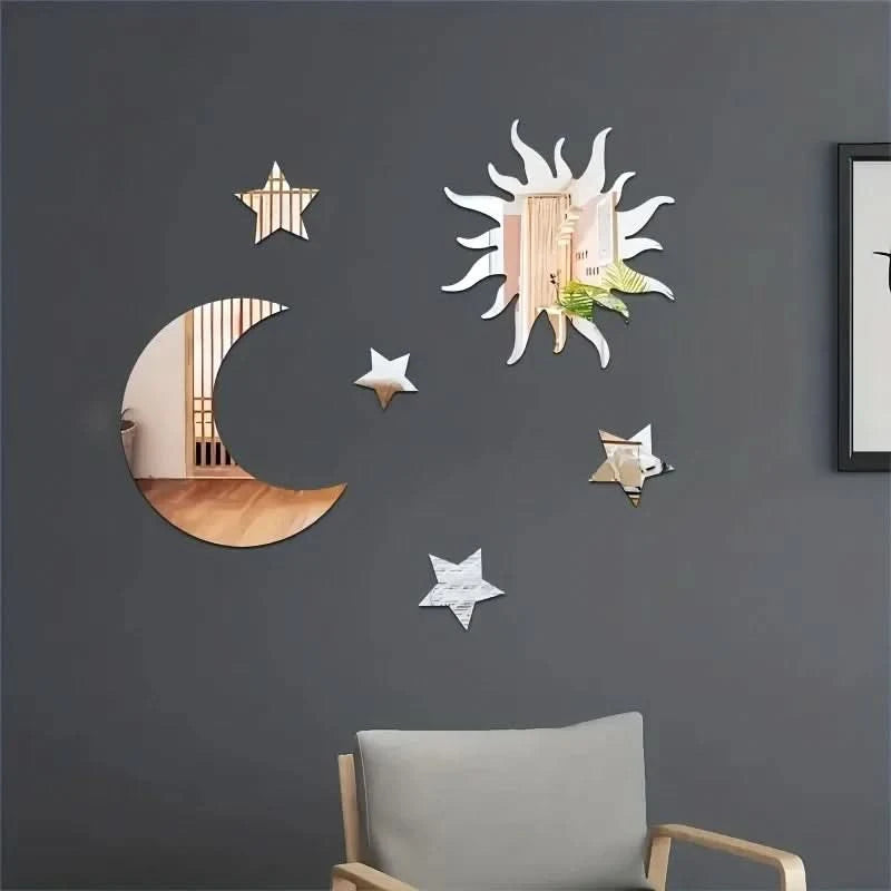 Star, moon and sun mirror wall stickers set