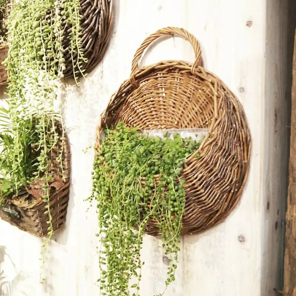 Handmade wicker hanging basket for wall flowers

