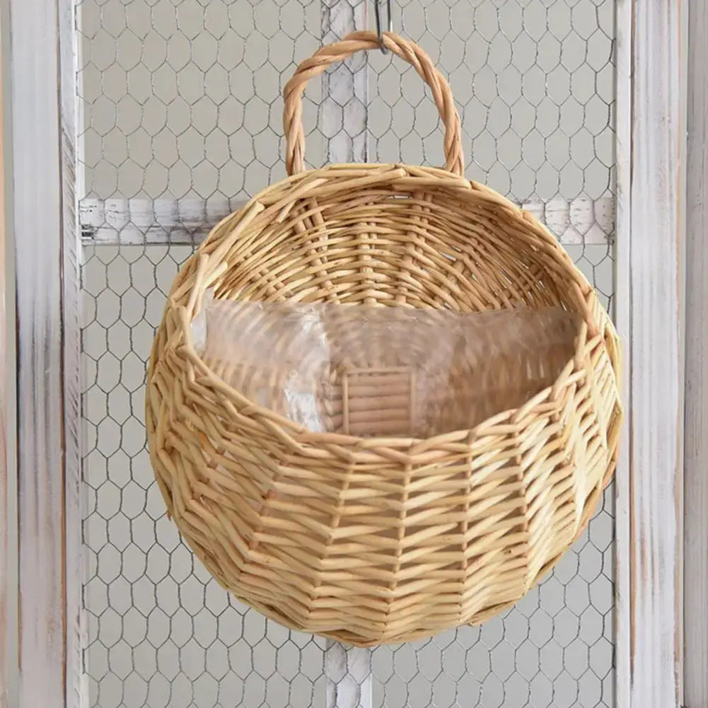 Decorative wicker flower holder for garden walls