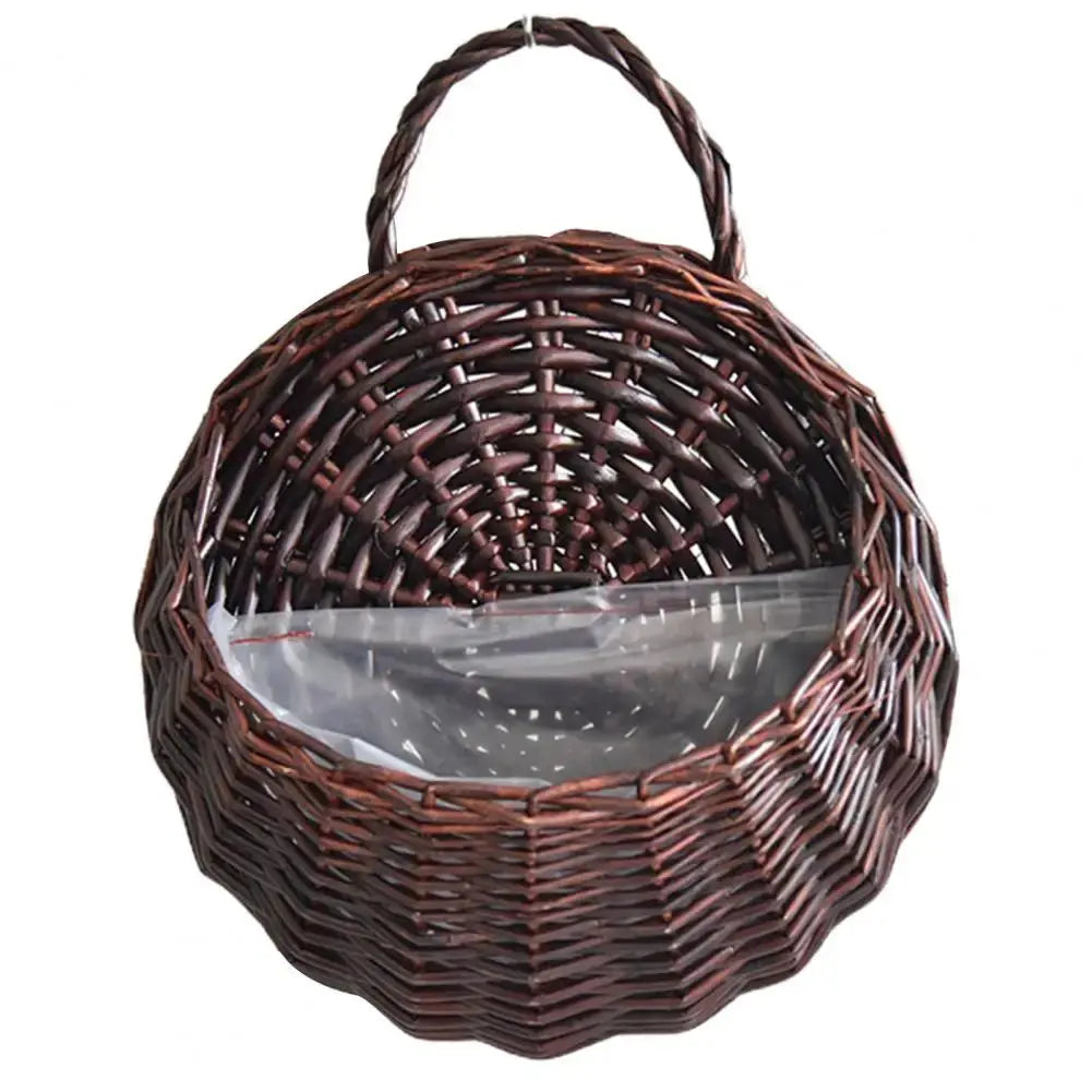 Woven wicker wall pot for cottage garden style