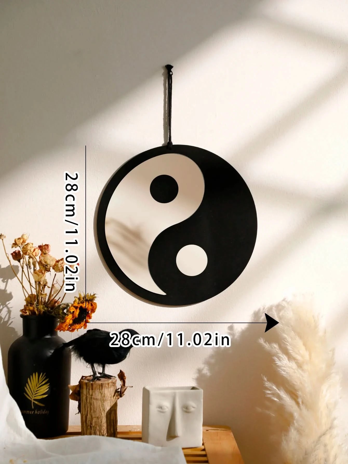 Yin Yang wooden mirror for meditation spaces